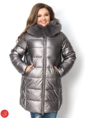 Зимняя куртка экокожа большие размеры.Lims 18-208 Зимний пуховик из экокожи. С натуральным мехом. Большие размеры