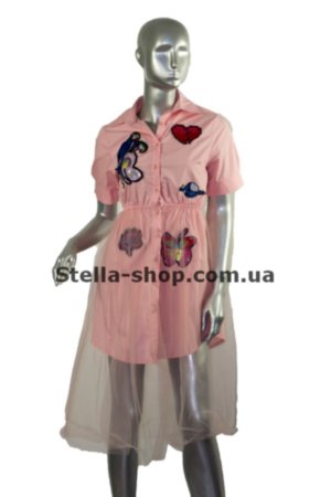 Платье-рубашка розовая, с шифоном