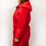 Удлиненное комбинированное пальто красное. Daki 230 - Удлиненное комбинированное пальто красное. Daki 230