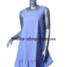 Платье лен, сарафан голубой с воланом - Платье лен, сарафан голубой с воланом