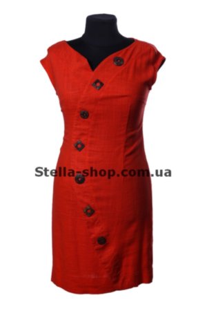 Платье лен, Love vita, красное пуговицы Приталенное льняное платье из льна красного цвета, на передней части декоративные пуговицы