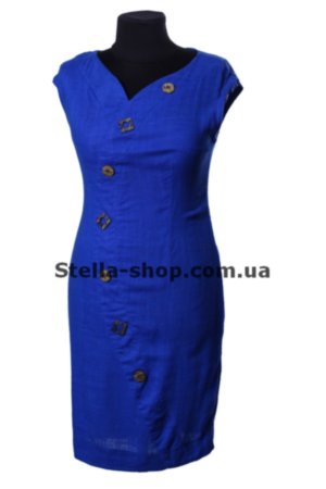 Платье лен, Love vita, ярко-синее пуговицы Приталенное льняное платье из льна ярко-синего цвета, на передней части декоративные пуговицы