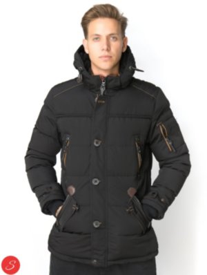 Зимний мужской пуховик. 8305 Мужская зимняя куртка черного цвета, средней длины.