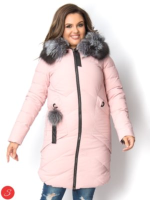 Зимняя куртка с мехом, большие размеры. Hauluozi. 18-11 Зимний пуховик больших размеров с натуральным мехом чернобурки