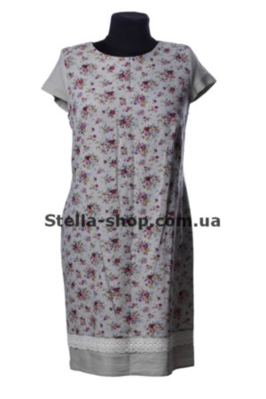 Платье лен большие размеры, натуральный Льняное платье натурального цвета больших размеров 52-54 с цветочками