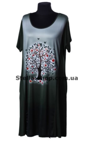 Платье трикотаж большие размеры, хаки, дерево Платье большого размера 54-56 цвета хаки с изображением дерева