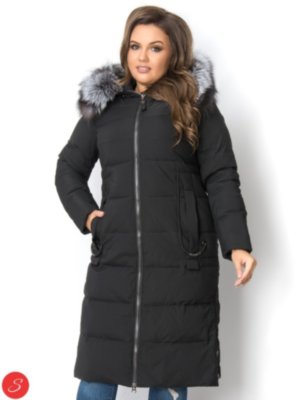 Зимняя куртка с мехом большие размеры. Lims. 18-06 Зимний удлиненный пуховик с натуральным мехом. Размерный ряд - супер батал 