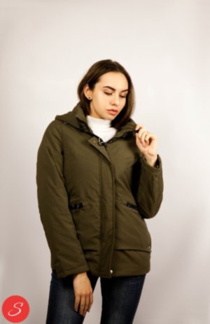 Демисезонная куртка укороченная хаки. Dream Style D-003 Укороченная куртка цвета хаки с тонким утеплителем. Весна-осень