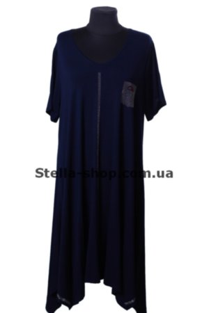 Платье трикотаж большие размеры, темно-синее углы Трикотажное платье удлиненное больших размеров 52-56