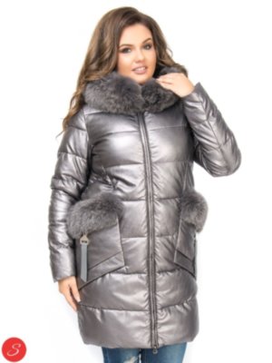 Зимняя куртка экокожа большие размеры.Lims 18-206 Зимний пуховик из экокожи. С натуральным мехом. Большие размеры