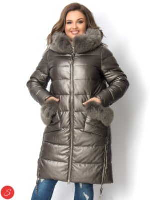 Зимняя куртка экокожа большие размеры.Lims 18-209 Зимний пуховик из экокожи. С натуральным мехом. Большие размеры