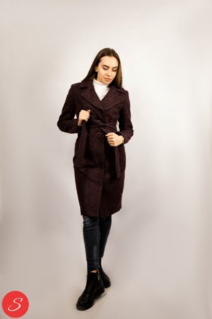 Пальто бордо. Габриэлла Пальто бордового цвета в серую крошку, средней длины — до колена. Без утеплителя