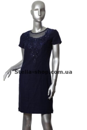 Платье лен, приталенное синее Льняное платье синего цвета с вырезом на спине в виде сердечка