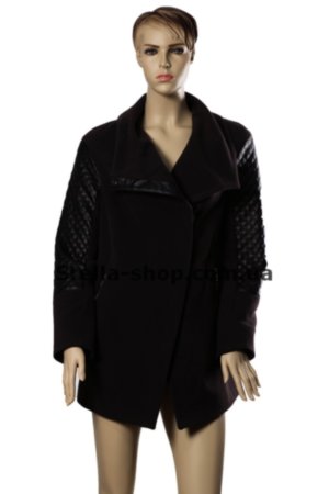  Пальто баклажан Emass комбинированное Пальто женское из кашемира комбинированное с кожзамом на рукавах