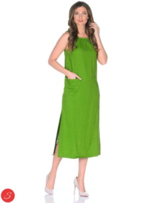Льняное платье Зеленое. Love Vita. Макси Длинное льняное платье без рукавов. Однотонное.