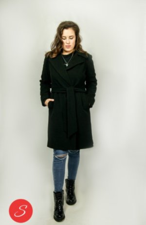Пальто черное классика. Steka. 4 Классическое пальто черного цвета с поясом. Двубортное