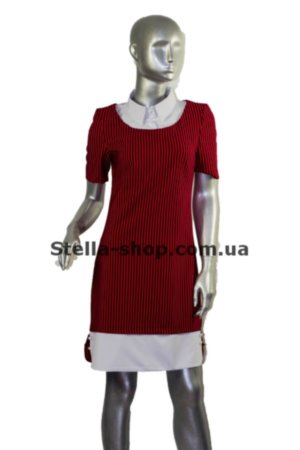 Платье полоска красно-черная Классическое платье с воротником белым.