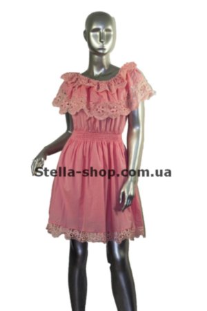 Платье розовое, волан гипюр
