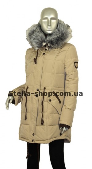Женская зимняя парка беж Covily полуботал ?Зимняя женская куртка парка, бежевого цвета. С искусственным мехом. 