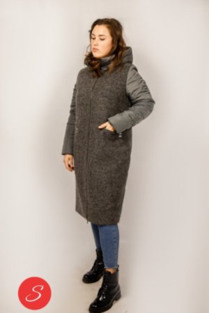 Удлиненное комбинированное пальто серое. Granis 63