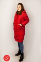 Удлиненное комбинированное пальто красное. Daki 230