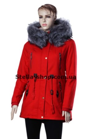 Зимняя парка с серым мехом, красная. Holdluck 16-91 Зимняя женская куртка парка красного цвета с серым мехом. Длина  средняя. Мех - искусственный.