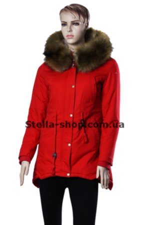 Зимняя парка с рыжим мехом, красная. Holdluck 16-95 Зимняя женская куртка парка красного цвета с рыжим мехом. Длина  средняя. Мех - искусственный.