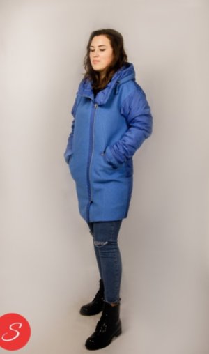 Комбинированное пальто. Bilici Пальто из варенной шерсти синего цвета