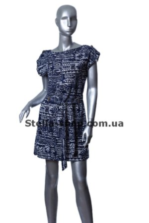 Платье лен, синее узоры, пояс Льняное платье синего цвета с узорами, с пояском