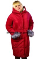 Комбинированное пальто красное варенная шерсть. Daki. 230