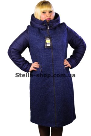 Комбинированное пальто шерсть с балонью. Синее. Granis. 63 Длинное пальто комбинированное - варенная шерсть и балонь. Синего цвета. Осень-зима.